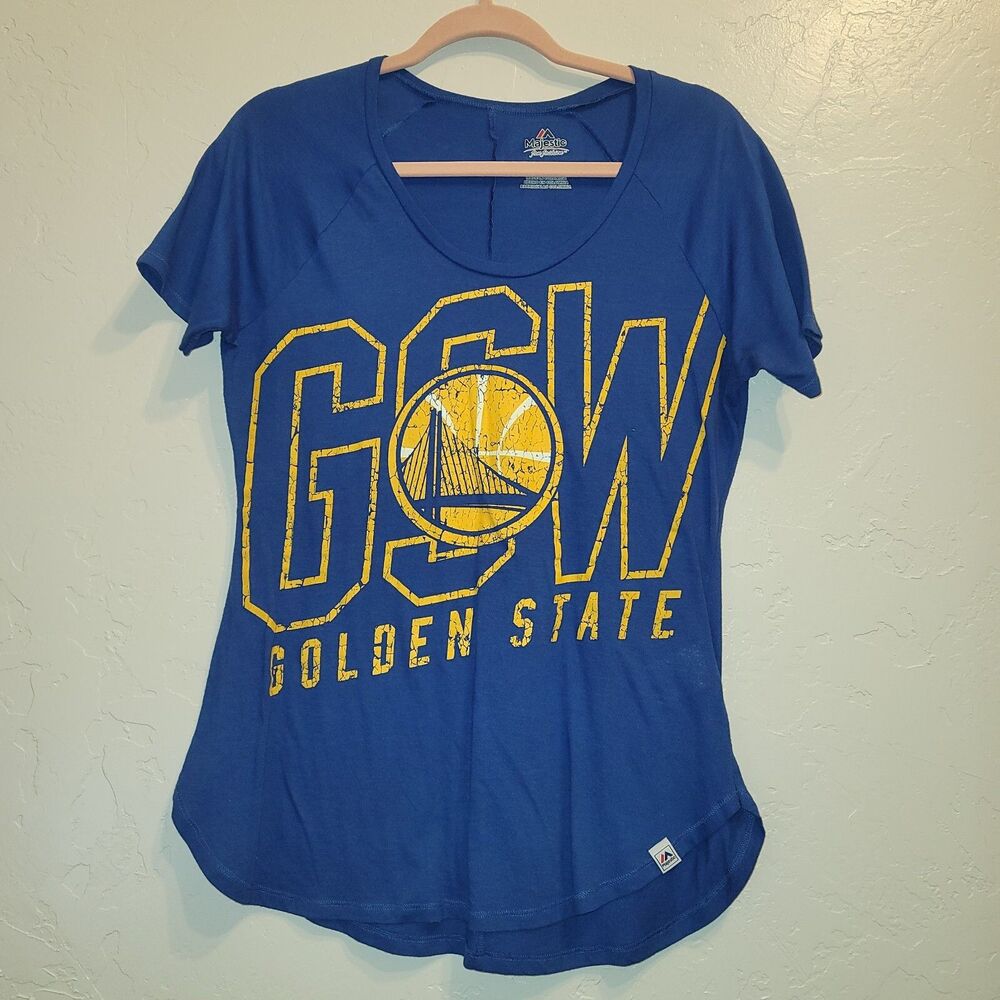 Golden State Warriors T-Shirt Women’s M Majestic Blue Short Sleeve GSW NBA Fan